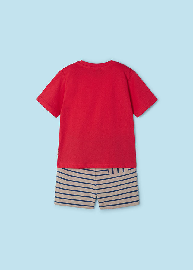 Mayoral 3607 Watermelon Short Sleeve Tee-Shirt and Stripe Shorts