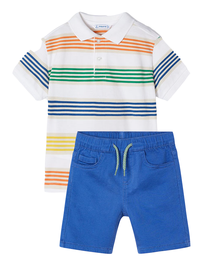 Mayoral 3108 Multicolour Stripes Short Sleeve Polo Shirt and 3269 Riviera Bermuda Shorts